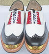 Bari-Black/white/red wing tip gold toe golf shoes